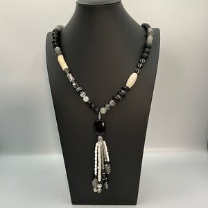 Chico's Necklace Black and Cream Beaded Necklace